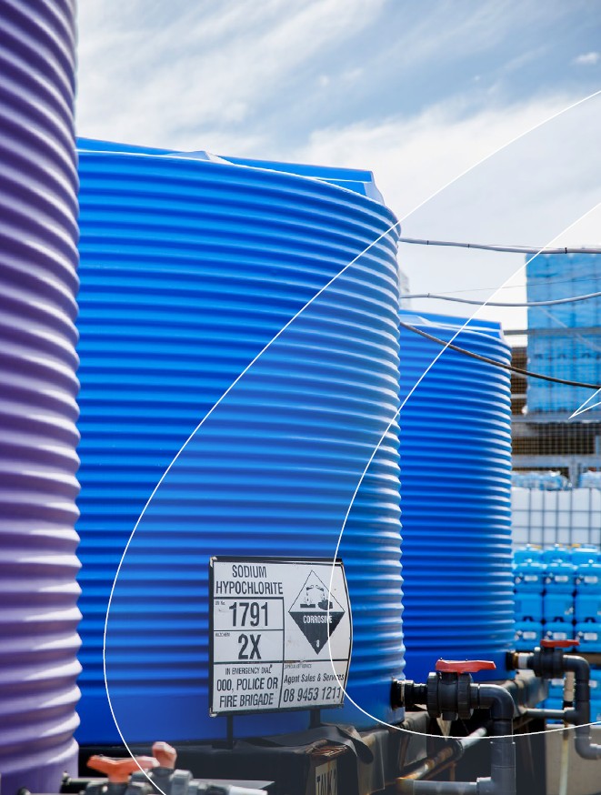 Bulk sodium hypochlorite tanks at the AGent plant