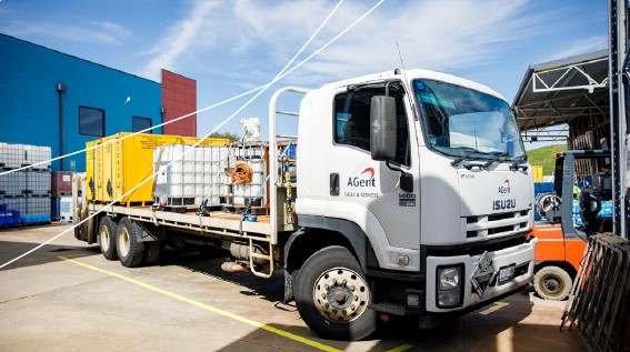 AGent delivery truck loaded with IBCs